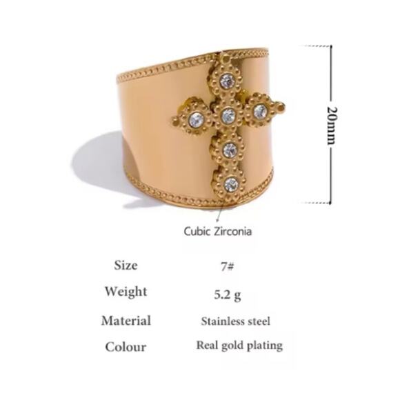 Gold Cross Ring Stainless Steel Adjustable Punk Tribal Boho - Picture 8 of 8